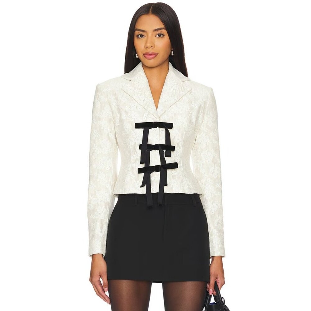 Yuhan Wang Floral Lace Jacket With Bows in Ivory